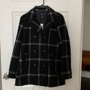 Medium Black/Gray Plaid Gap Peacoat